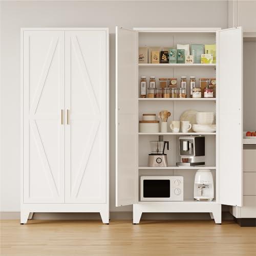 Walsunny Kitchen Pantry Cabinet, 65" Tall Storage Cabinet with Adjustable Shelves & Barn Doors, Freestanding Kitchen Cupboard for Dining Room, Living — TikTok Shop Feed review