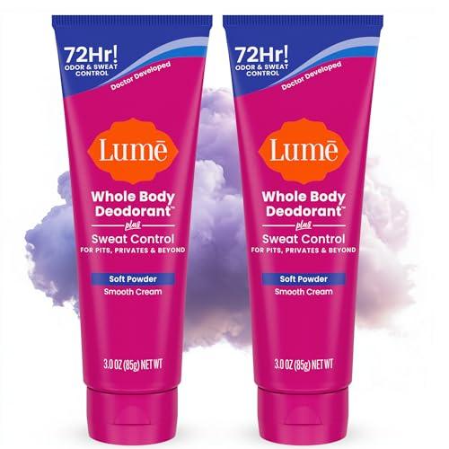 Lume Whole Body Deodorant Plus Sweat Control - Smooth Cream Tube - 72 Hour Odor And Sweat Control - Baking Soda Free, Skin Loving - 3.0 ounce (Pack of 2) (Soft Powder) — Beauty & Personal Care review