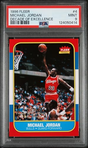 Graded 1996 Fleer Michael Jordan #4 Decade of Excellence Rookie Reprint Basketball Card PSA 9 Mint — Sports Cards review