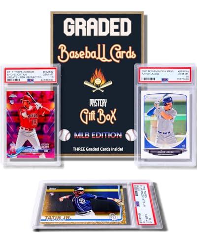 Three Graded Baseball Cards Gift Box: MLB Edition │Three Premium PSA/BGS Graded 10, 9.5 or 9 Cards │Potential Rookie Autographs & Numbered RC Refractors│Gift for Baseball Fans│by Slabs of Heat — Sports Cards review