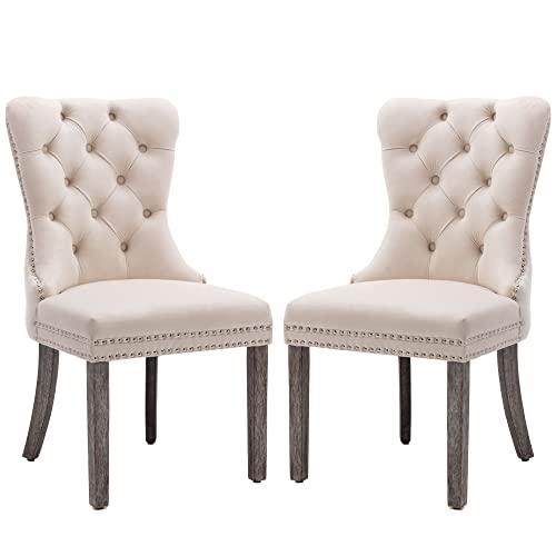 Velvet Dining Chair Set of 2 Upholstered Tufted Dining Room Chair with Nailhead Trim and Solid Legs for Kitchen, Restaurant — TikTok Shop Feed review