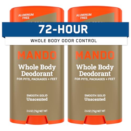 Mando Whole Body Deodorant For Men - Smooth Solid Stick - 72 Hour Odor Control - Aluminum Free, Baking Soda Free, Skin Safe - 2.6 Ounce (Pack of 2) - Unscented — Beauty & Personal Care review