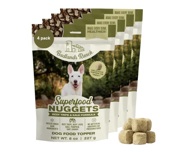 BADLANDS RANCH Superfood Nuggets - Freeze-Dried Raw Dog Treat & Food Topper, Nutrient-Dense Beef Tripe & Kale Formula, High Protein, No Artificial Additives, 8oz Bags (4-Pack BUNDLE) — Pet Supplies review