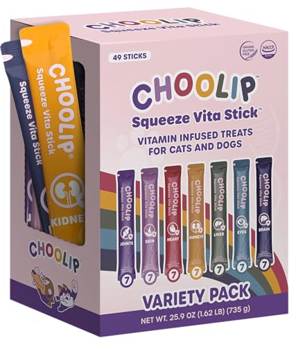 Choolip Squeeze Vita Stick Lickable Cat and Dog Treats – 49-Count Variety Pack – Real Meat Puree with Multivitamins for Total Pet Wellness – Grain-Free, High-Moisture, Vet-Formulated — Pet Supplies review