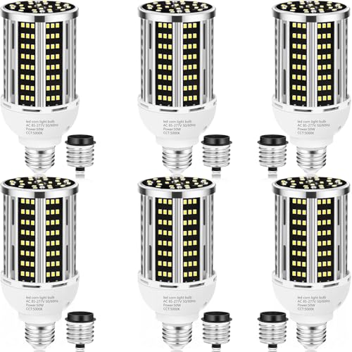 50W LED Corn Light Bulb(6 pack),5000K (500W Equivalent) Commercial Grade Daylight E26/E39 6500LM Medium Mogul Base LED Lamp,Large Area Lights For Outdoor Indoor Garage Warehouse Factory Bay Light — Tools & Home Improvement review