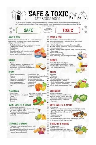 Dog and Cat Nutrition Chart, Safe vs Toxic Foods List, Preventive Care Health Poster for Pet Owners and Vet Offices(Framed,16x24inch(40x60cm)) — Pet Supplies review