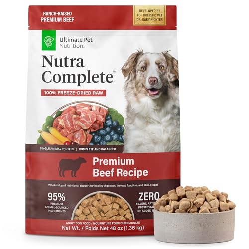 ULTIMATE PET NUTRITION Nutra Complete Freeze Dried Raw Dog Food, Veterinarian Formulated with Antioxidants, Prebiotics & Amino Acids (3 Pound, Beef) — Pet Supplies review