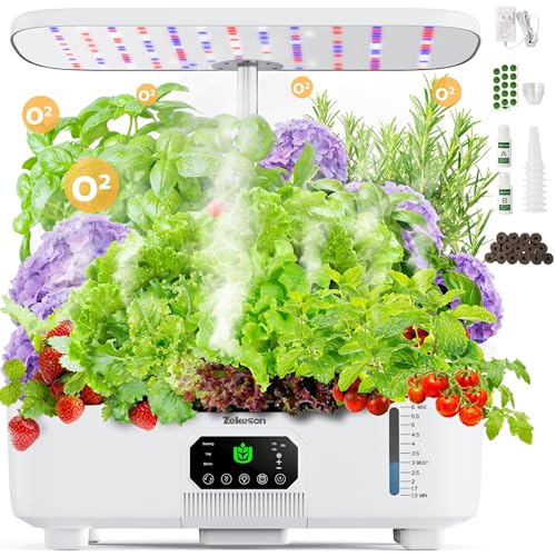 Misting Hydroponic Growing System Kit 15-Pods Indoor Smart Herb Garden Planter with LCD Touch Panel 6L Large Tank for Herb/Vegetables/Flowers/Fruits,Gardening Gifts for Women Men Beginners-White — Patio, Lawn & Garden review