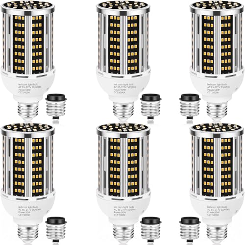 50W 6 pack LED Corn Light Bulb,3000K Warm White E26/E39 Medium Mogul Base LED Lamp,Large Area Lights For Outdoor Indoor Garage Warehouse Factory Bay Light — Tools & Home Improvement review