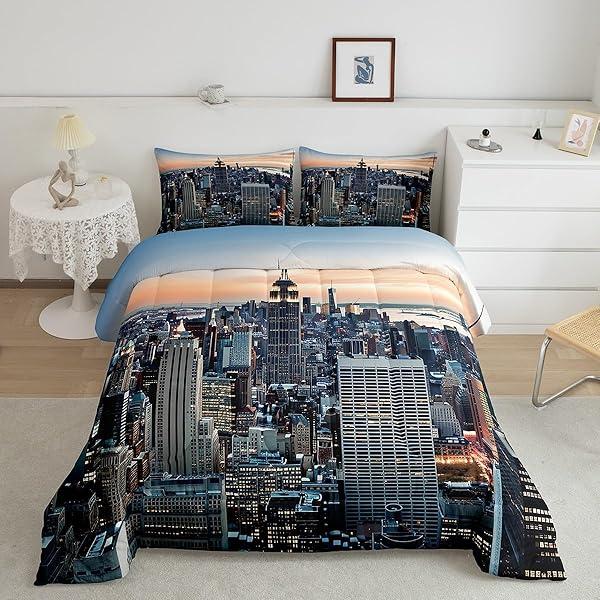 Feelyou New York City Manhattan Skyline Comforter Set Contemporary Cityscape Bedding Set 3Pcs Full โ Bedding review