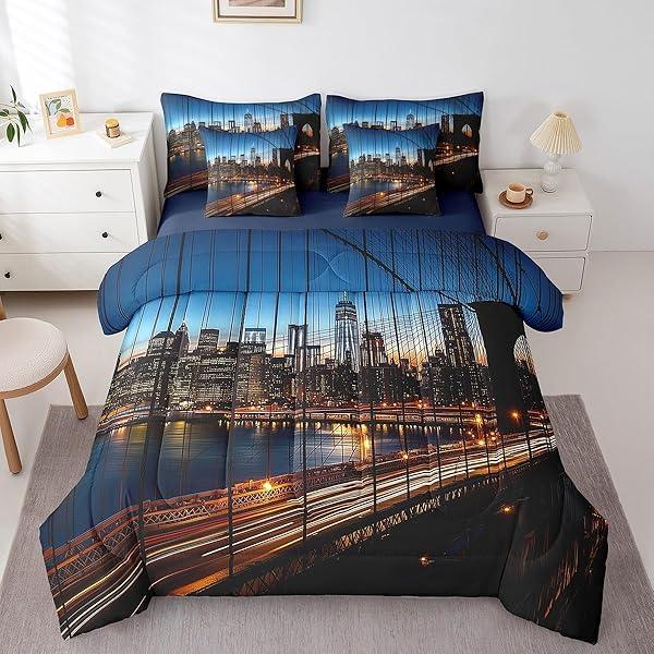 Erosebridal Brooklyn Bridge King 7-Piece Bed in a Bag complete bedding set